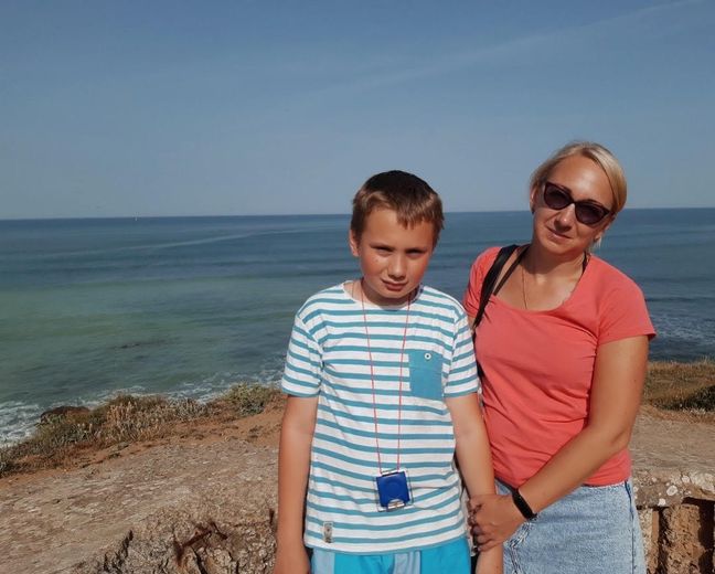 Hanna Karatieieva with her son Kyryl in southwest France, June 2022. 